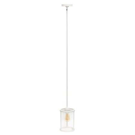 LALIA HOME 1-Light 9.25" Adjustable Hanging Cylindrical Clear Glass Pendant Fixture with Metal Accents, White LHP-3002-WH